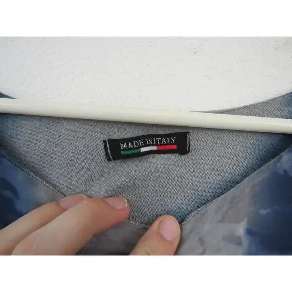 Made in Italy One Size Blue Grey White Italian Silk Tie-Dye Top Butterfly Flowy - Picture 3 of 6